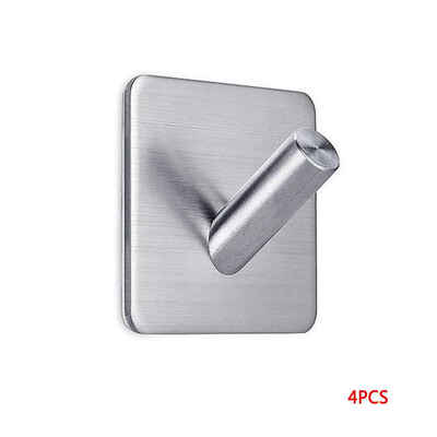 

4PCS Self Adhesive Stainless Steel Towel Hanger Robe Hats Bag Key Door Wall Hooks for Kitchen Bathroom