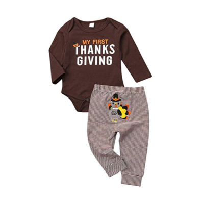 

My First Thanksgiving Baby Boy Girl Outfit RomperStriped Turkey Pants 2Pcs Christmas Gifts