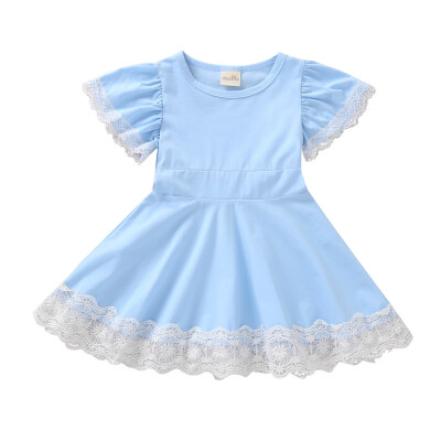 

Summer Children Girls Fashion Brief Style Dress Cute Baby Girl Solid Color Lace Short Sleeve Princess Dress