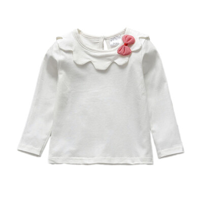 

Spring Autumn Baby Girl T-Shirts 1Y-7Y Long Sleeve Kids Striped Solid Bowknot Design Tops Tees Casual Soft Blouse 5 Colors