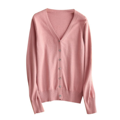 

Long Sleeve Thin V-collar Knitted for Women Pure Color Cardigan Sweater Loose Coat Woman