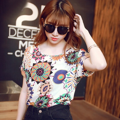 

2018 New Large Size Women Printing Blouse Bird Bat Shirt Short-Sleeved Chiffon Blusas Femininas Roupas Summer Style