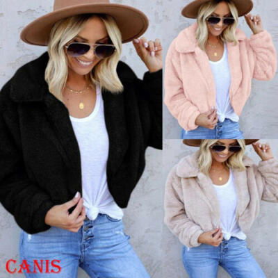 

Womens Teddy Bear Winter Warm Thick Fluffy Coat Lapel Fleece Fur Casual Jacket
