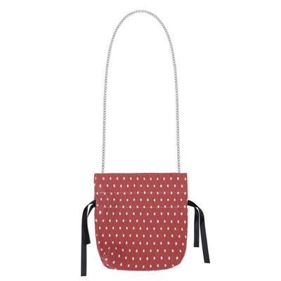 

Vintage Polka Dot Print Drawstring Women Crossbody Shoulder Bag with Chain Strap