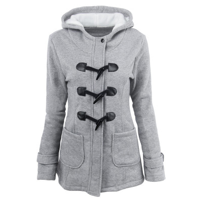 

Women Ox Horn Buckles Long Coat Cotton Female Overcoat FOR womens thickened medium long hooded wool jackets cotton