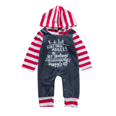 

Autumn Winter Baby Boys Letter Printing Romper Hoodie Striped Jumpsuit Casual Outfits