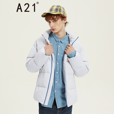

A21 2018 autumn&winter new mens fashion stickers hit color zipper fit collar long sleeve thick down jacket 4811153011 light gray 17084AM