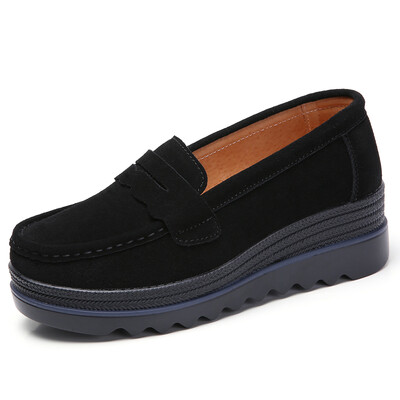 

LZJ 2019 Spring women flats shoes platform sneakers shoes leather suede casual shoes slip on flats heels creepers moccasins 3088
