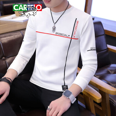 

CARTELO T-shirt 2019 spring new mens fashion trend striped round neck pullover long-sleeved T-shirt 211-1-W86 white 2XL