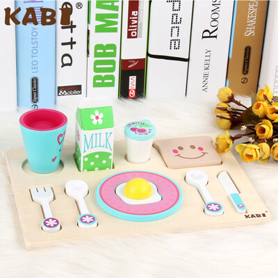 

YIWULAKids Wooden Breakfast Set Pretend Play Cooking Playset Toddler Wood Food Toys