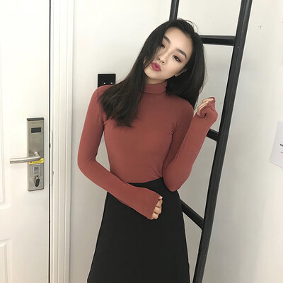 

Autumn New Novel Chic Slim Solid Color T-shirt Fashion Trend Long-sleeved Turtleneck Women Bottoming Top