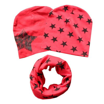 

Baby Spring Hat Scarf Kids Hat Children Scarf-collar Boys Girls Warm Beanies Star Print Infant Hats Sets