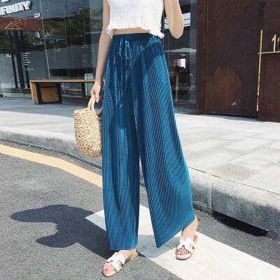 

Fashion ice silk chiffon pleated wide leg pants female summer autumn loose casual palazzo pants trousers