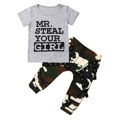 

Summer Baby Boy Short Sleeve Letter Print T-shirt TopsPants Trousers Toddler Casual Set