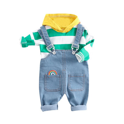 

Fashion Stripe Boys Hoodies Sweatershirt Spring Boy Clothes Set New Strap Jeans Handsome Boy Clothes Set 2019 Children Clothing