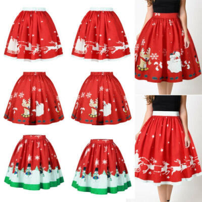 

Women Girl Christmas High Waist Flared A Line Skater Pleated Short Skirt Dress