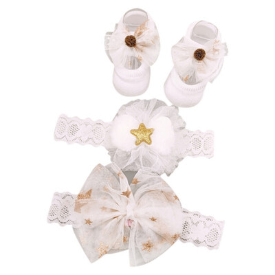 

Newborn Baby Girls Headband Bow Flowers Cloth Hair Bands Hair Accessories Socks Gift Boxes Three-piece Suits Newborn Girts