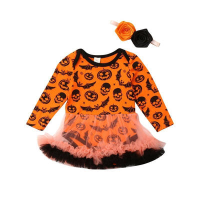 

Newborn Baby Girl Clothes Pumpkin Long Sleeve Romper Tutu DressHeadband Outfits