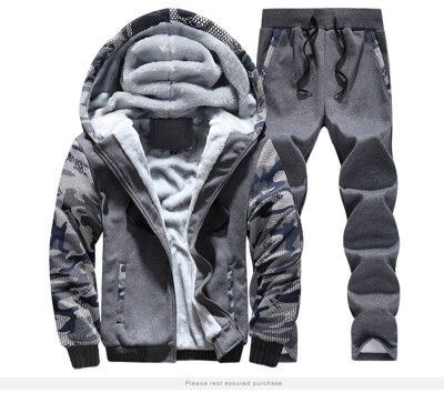 

2019 New Winter Fleece Thicken Sweatshirt Mens Tracksuit Pants 2019 Sportswear Mans 2PCS Sweater Suit1 Size Bigger than your normally wear