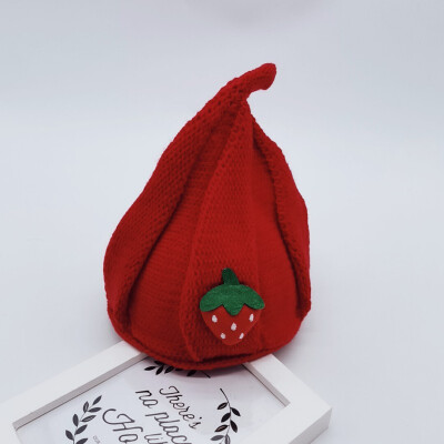 

Newborn Cute Autumn Winter Kids Hats Girls Kids Baby Boys Strawberry Pattern Hats Knitted Wool Hemming Caps