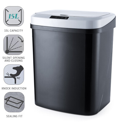 

Black-Home bedroom Creative home smart trash Square automatic induction electric plastic bucket-Battery kick-Battery kick