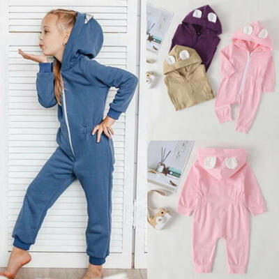 

US Newborn Infant Baby Girl Solid Romper Hooded Jumpsuit Bodysuit Outfit Clothes