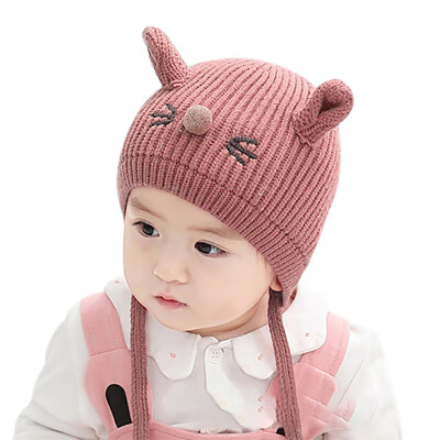 

3-24M Baby Caps Winter Newborn Cute Warm Kids Girls Boys Baby Letters Print Plush Ball Design Hats Knitted Hemming Caps