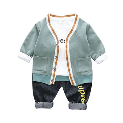 

Autumn Baby Boy Long Sleeve Letters T-shirt Cartoon Duck Sweatshirt Denim Trousers Casual Outfits Cute Blouse Pants Sets