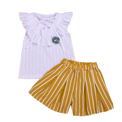 

Summer Baby Girls Casual Sleeveless Vest TopsStriped Pattern Shorts Suits Costume Set baby girl shorts set