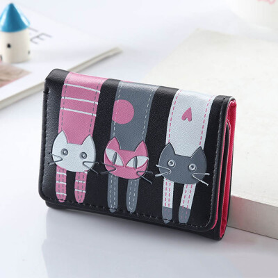 

New Fashion Zipper Short Women Wallets Cat Pattern Luxury Brand Leather Embroidery Small Hasp Wallet Card Holder Handbags