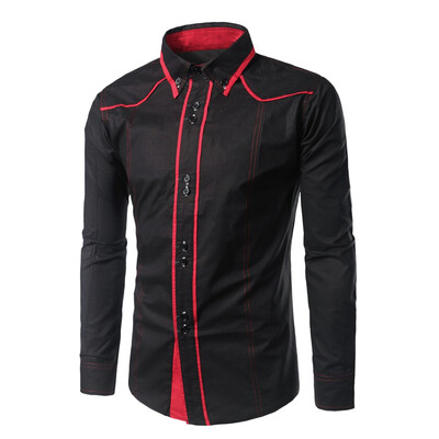 

Tailored Fashion Men Slim Solid Button Turn-down Collar Long Sleeve T-shirt Tops