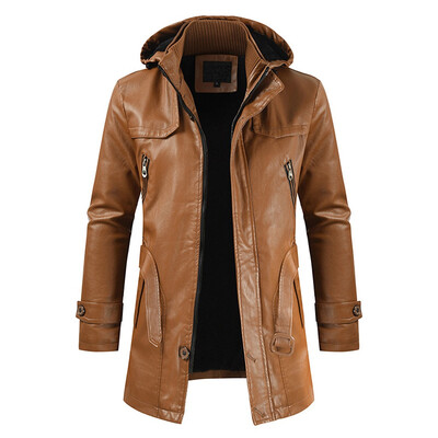 

Toponeto Men Winter Casual Leather Jacket Zipper Long Sleeve Hoodie Coat Top Blouses