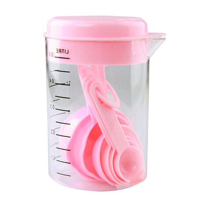 

7 PcsSet Blue Pink Plastic Measuring Cup Measuring Tools Spoons Sets For Kitchen Baking Coffee Graduated Spoons maatbeker