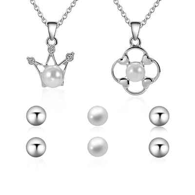 

Wedding Women Adjustble Long Necklace Girl Crystal Rhinestone Pendant Chain Set with Pearl Earrings Gift Jewelry