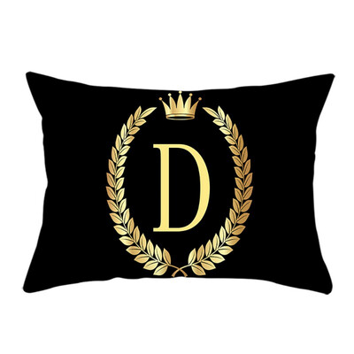 

Black Rectangular Crown A to I Letters Pillow Case Soft Peach Velvet Decorative Pillowcase for Home
