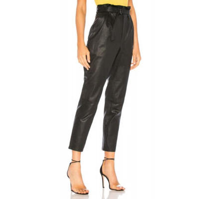 

Women Ladies PU Leather High Waist Paper Bag Trousers Skinny Cigarette Pants UK