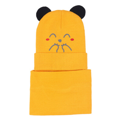 

Newborn Baby Winter Warmer Scarf Cartoon Print Hat With Ear Design Infant Boys Girls Collar Scarves Neckerchiefs Headwear Sets