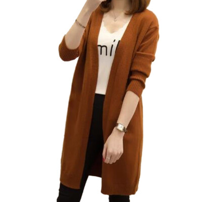 

Korean casual long knit cardigan fashion trend solid color ladies jacket loose thin V-neck casual outside take