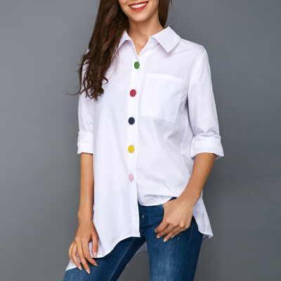 

Womens Tops&Blouse Irregular Shirt Top Colorful Buttons Women Long Sleeve Summer Solid Color Fashion Woman Blouse