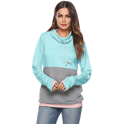 

Funnel Collar Long Sleeve Color Blocking Women Hoodie