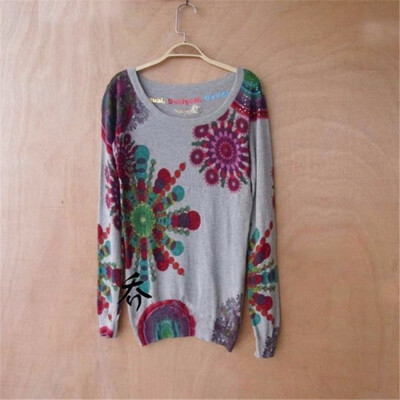 

2018 NEW DESIGUES IRREGULAR STRIPED FLORAL PRINT LONG-SLEEVE SWEATER