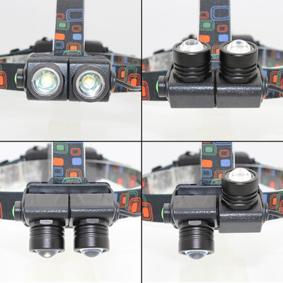 

LED Headlight Camping Hiking Two Lights 180 Degree Adjustable Headlamp 4 Modes