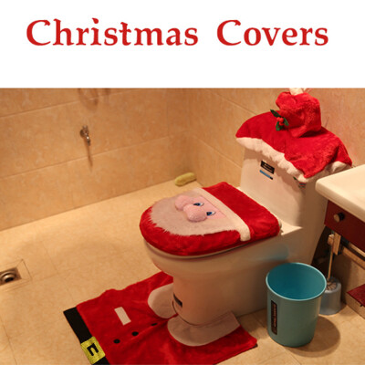 

Siaonvr 3PCS Fancy Santa Toilet Seat Cover&Rug Bathroom Set Christmas Decor