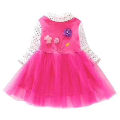 

Autumn Kids Dresses For Girls 1Y-7Y Cute Mesh Stitching Flower Embroidery Princess Long-Sleeved Sweet Dress 4Colors Prom Dress