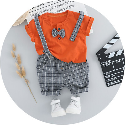 

Newborn Baby Boy Clothes 2019 Kids Boys Casual Bow Tie T-Shirt TopsPlaid Shorts Overalls Toddler Outfits Sports Outwear