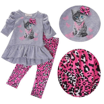 

Newborn Kids Baby Girls Autumn Outfits Clothes T-shirt Tops Dress Leopard Pants 2PCS Set NEW