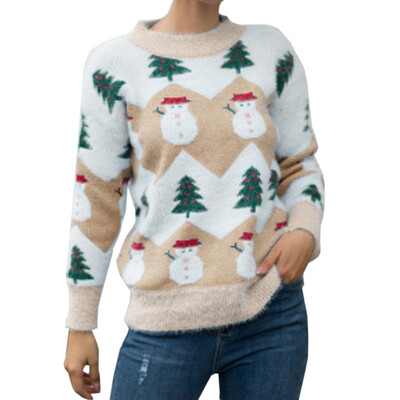 

goldstrings Womens Cute Christmas Tree Christmas Snowman Graphic Pullover Sweater Colorblock Crew Neck Long Sleeve Sweatshirt