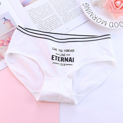 

Fashion Women Briefs Women Cotton Underwear Chinese Characters Print Ladies Mid-Rise Panties Breathable Briefs