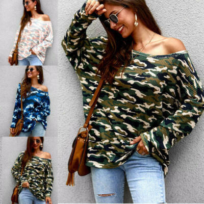 

US NEW Women Off Shoulder Long Sleeve Casual Sweater Sweatshirt Jumper Loose Top