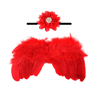 

Newborn Baby Angel Feather Wing With Lace Flower Headband Set Photo Props Outfit Costume